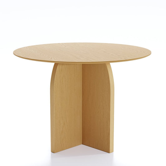 42" Beige Solid Wood Pedestal Base Round Top Dining Table