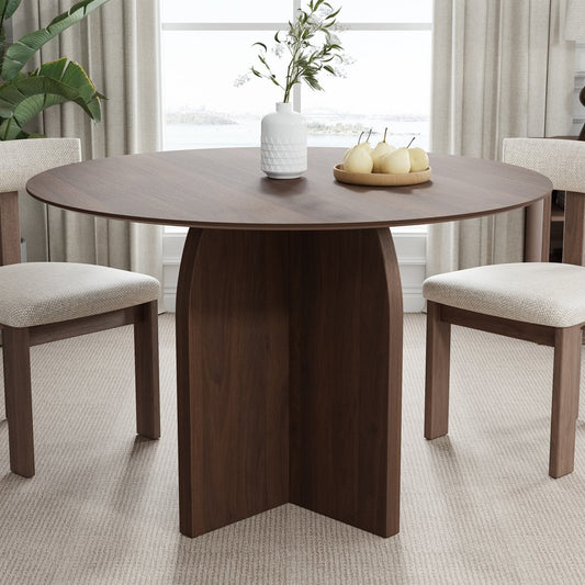 45" Brown Solid Wood Pedestal Base Round Top Dining Table