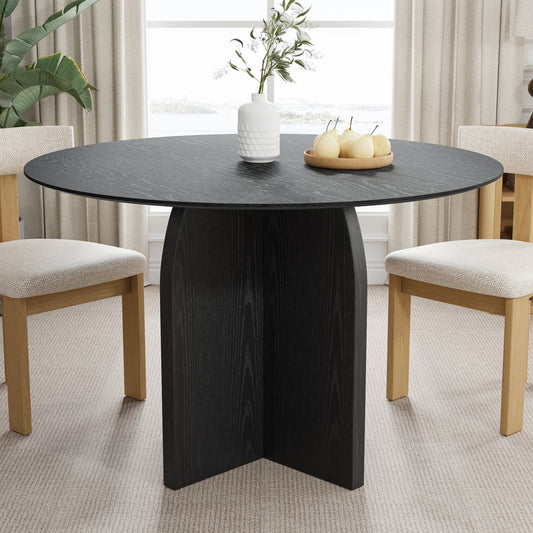 45" Black Solid Wood Pedestal Base Round Top Dining Table