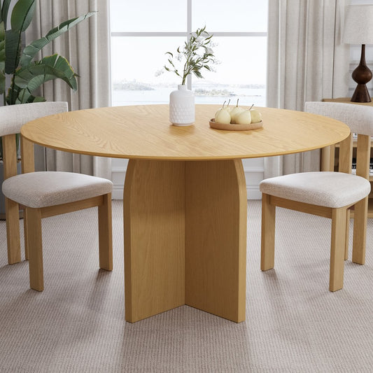 52" Beige Solid Wood Pedestal Base Round Top Dining Table