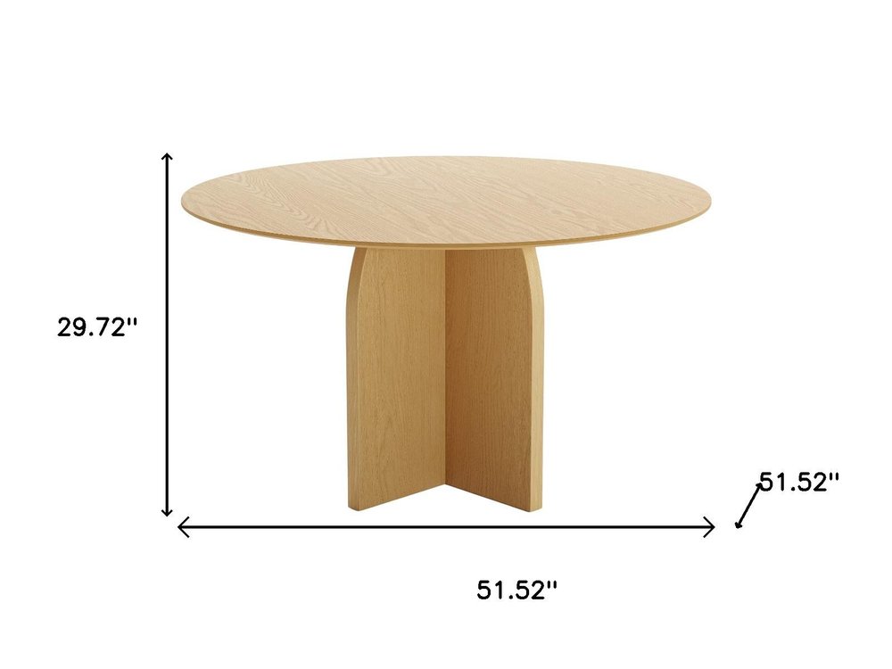52" Beige Solid Wood Pedestal Base Round Top Dining Table