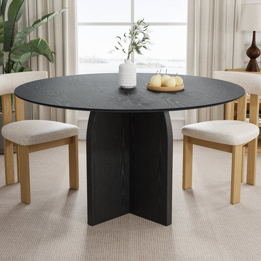 52" Black Solid Wood Pedestal Base Round Top Dining Table