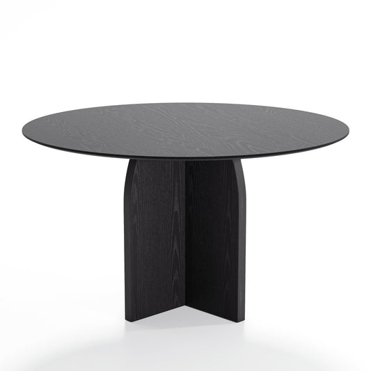 52" Black Solid Wood Pedestal Base Round Top Dining Table