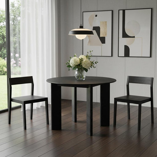 42" Black Solid Wood Round Top Dining Table