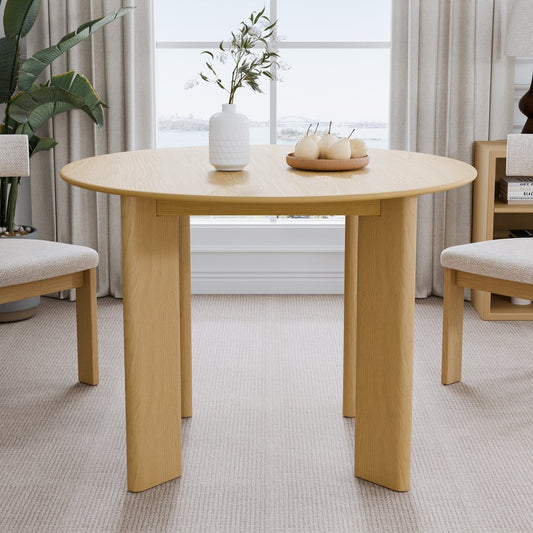 42" Beige Solid Wood Round Top Dining Table