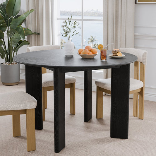 45" Black Solid Wood Round Top Dining Table