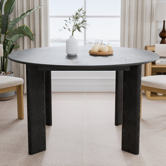 51" Black Solid Wood Round Top Dining Table