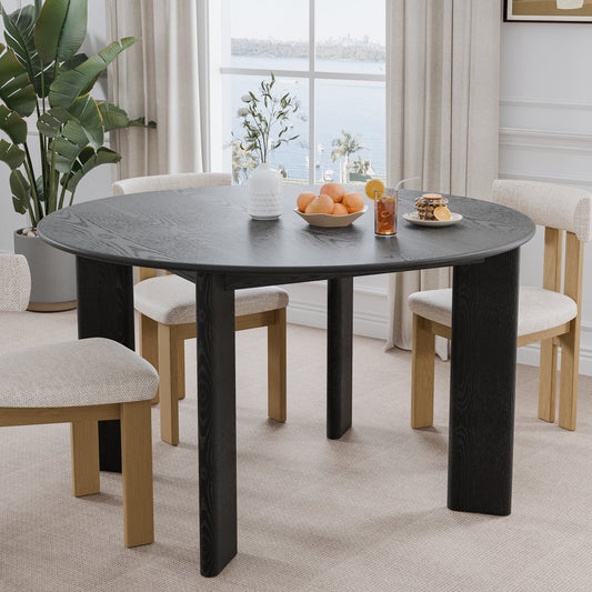 51" Black Solid Wood Round Top Dining Table
