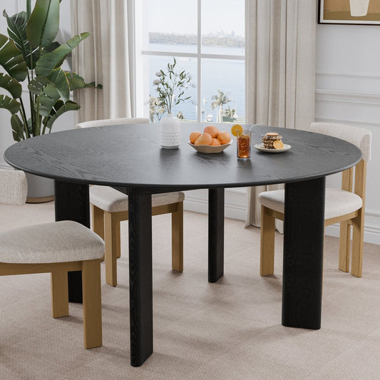 58" Black Solid Wood Round Top Dining Table