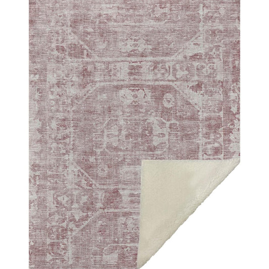 50" X 70" Pink And Ivory Damask Microfiber Plush Throw Blanket