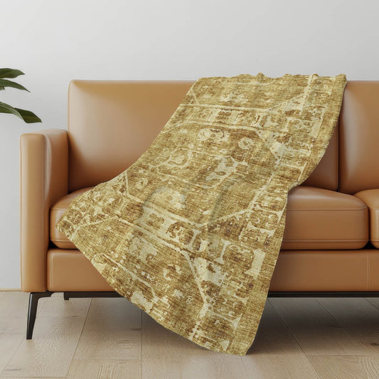 50" X 70" Beige And Tan Damask Polyester Woven Plush Throw Blanket