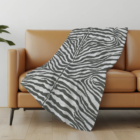 50" X 70" Gray And Ivory Animal Print Polyester Woven Plush Throw Blanket