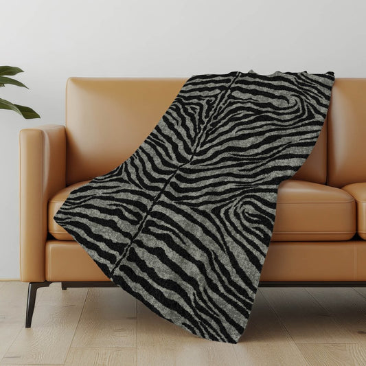 50" X 70" Gray And Black Animal Print Polyester Woven Plush Throw Blanket