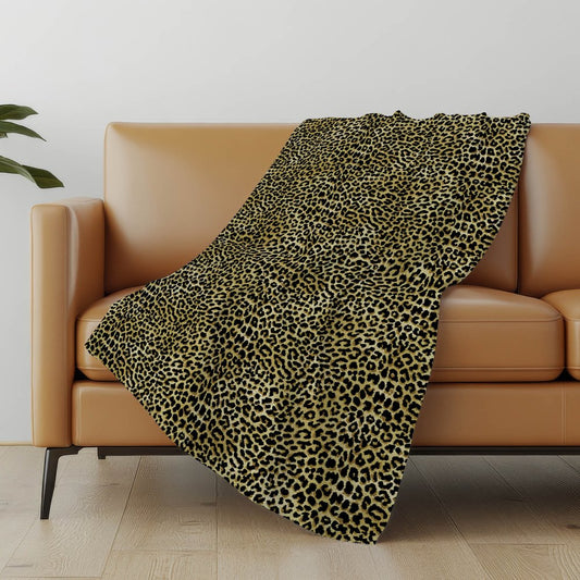 50" X 70" Black And Beige Animal Print Polyester Woven Plush Throw Blanket