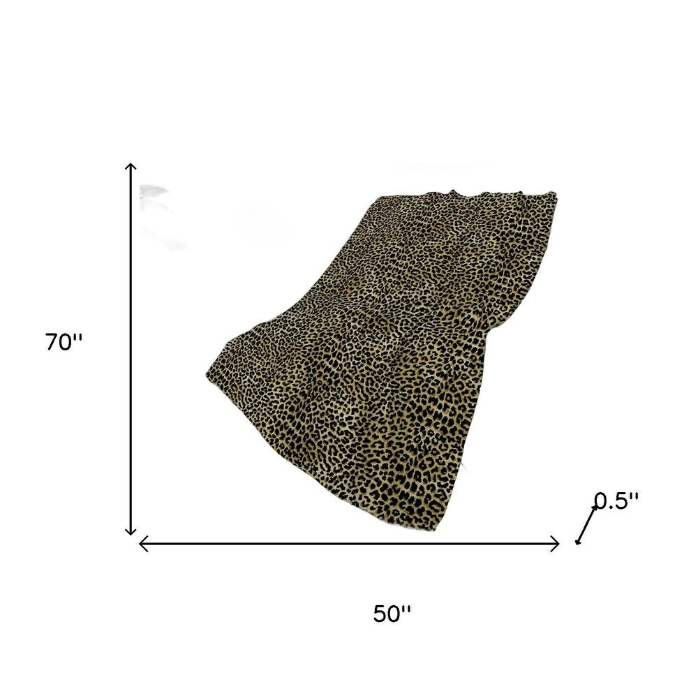 50" X 70" Beige And Black Leopard Plush Throw Blanket