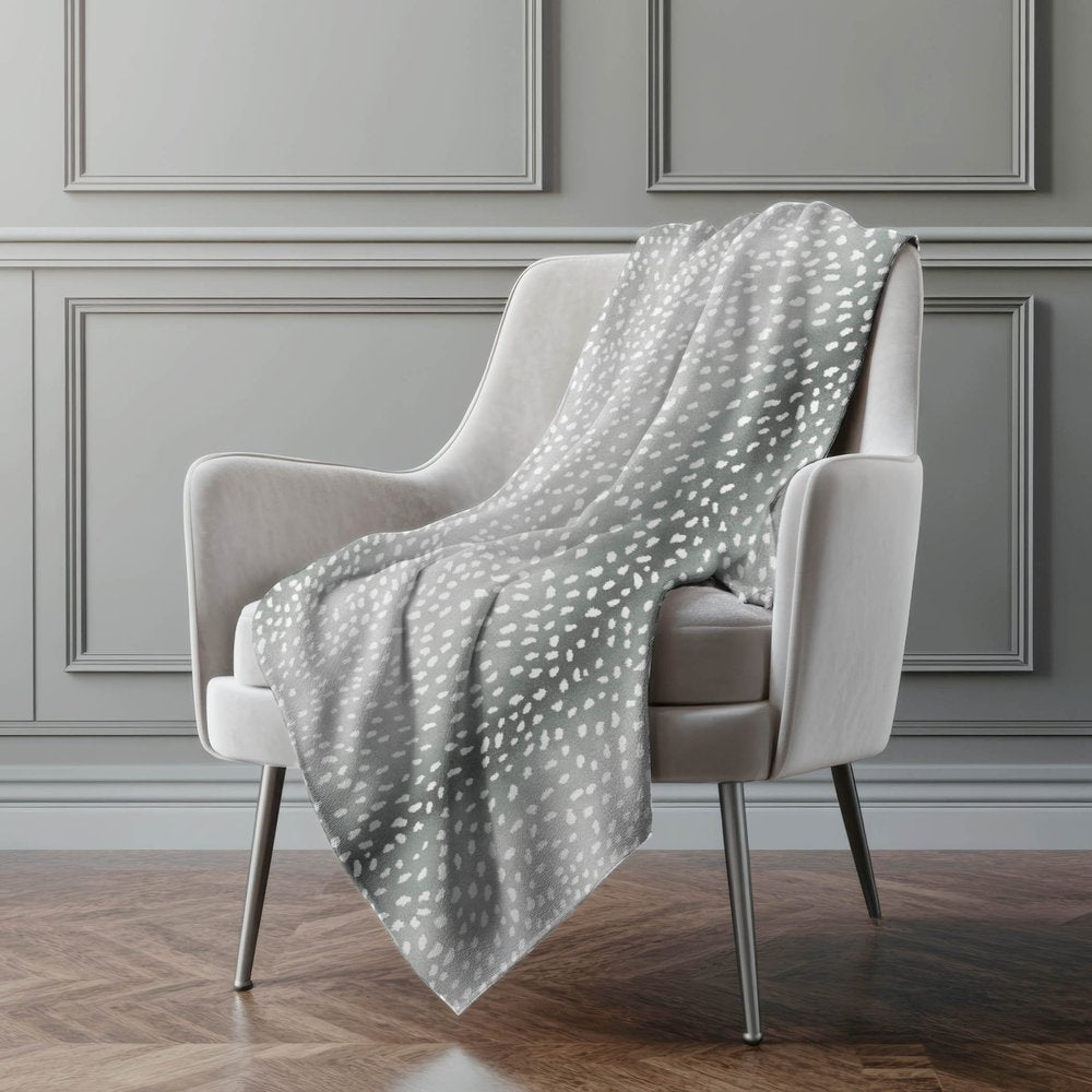 50" X 70" Gray And Ivory Animal Print Polyester Woven Plush Throw Blanket