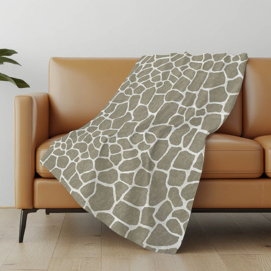 50" X 70" Taupe And Ivory Giraffe Microfiber Plush Throw Blanket
