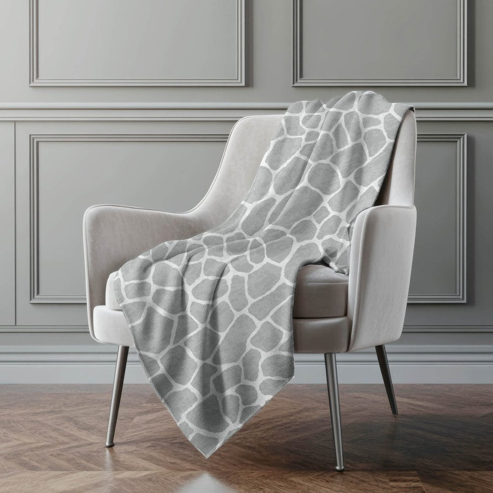50" X 70" Gray And Ivory Animal Print Polyester Woven Plush Throw Blanket