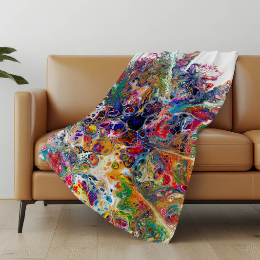 50" X 70" White Blue And Gold Abstract Polyester Woven Plush Throw Blanket