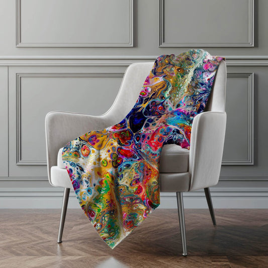 50" X 70" White Blue And Gold Abstract Polyester Woven Plush Throw Blanket