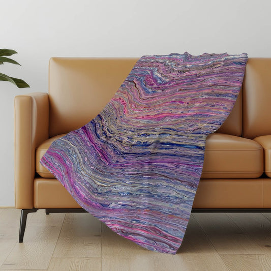 50" X 70" Lavender Blue And Ivory Abstract Polyester Woven Plush Throw Blanket