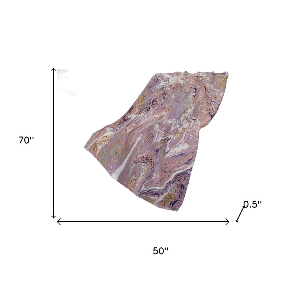 50" X 70" Lavender Pink And Ivory Abstract Plush Throw Blanket