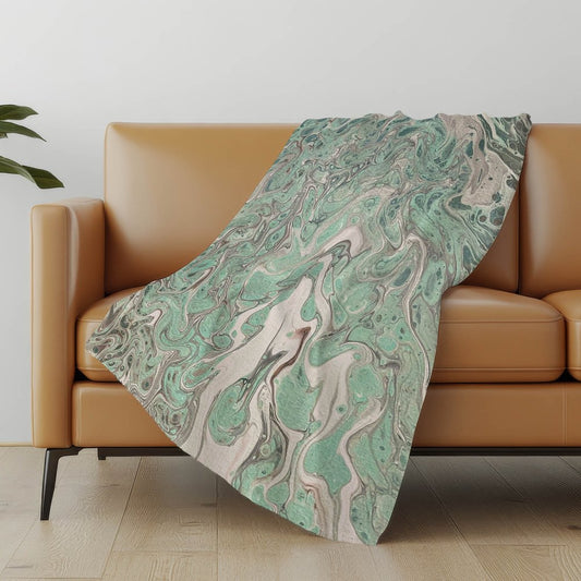 50" X 70" Mint Green And Ivory Abstract Polyester Woven Plush Throw Blanket