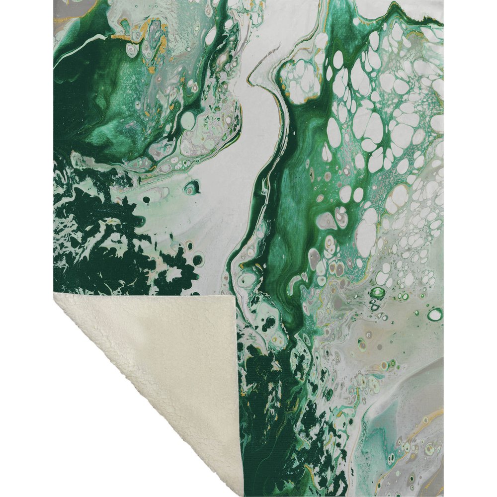 50" X 70" Green And Ivory Abstract Polyester Woven Plush Throw Blanket