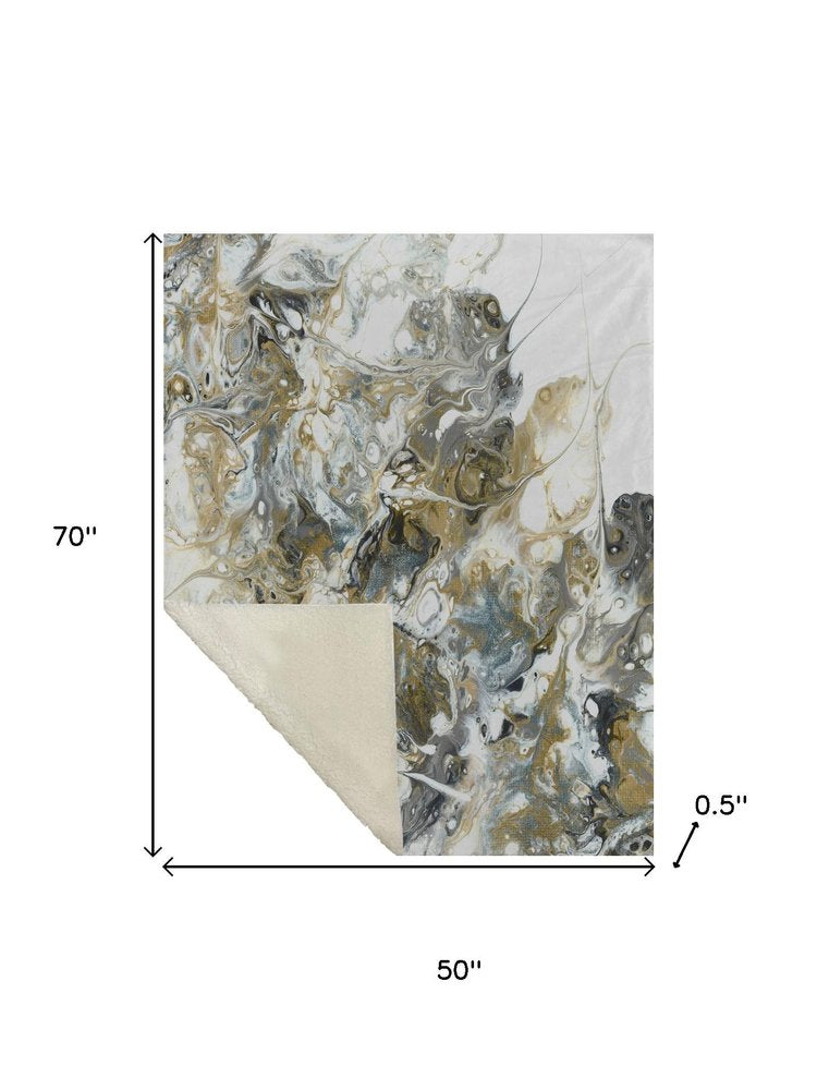 50" X 70" Gray And Ivory Abstract Polyester Woven Plush Throw Blanket