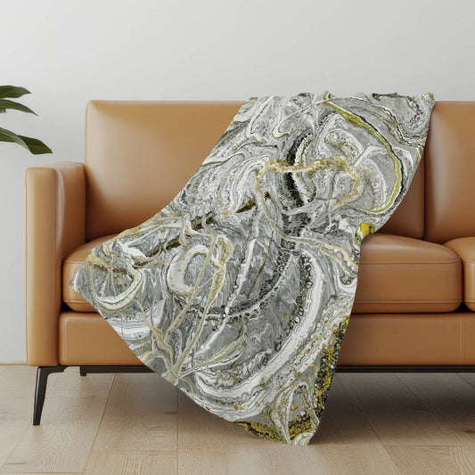 50" X 70" Ivory And Charcoal Abstract Polyester Woven Plush Throw Blanket