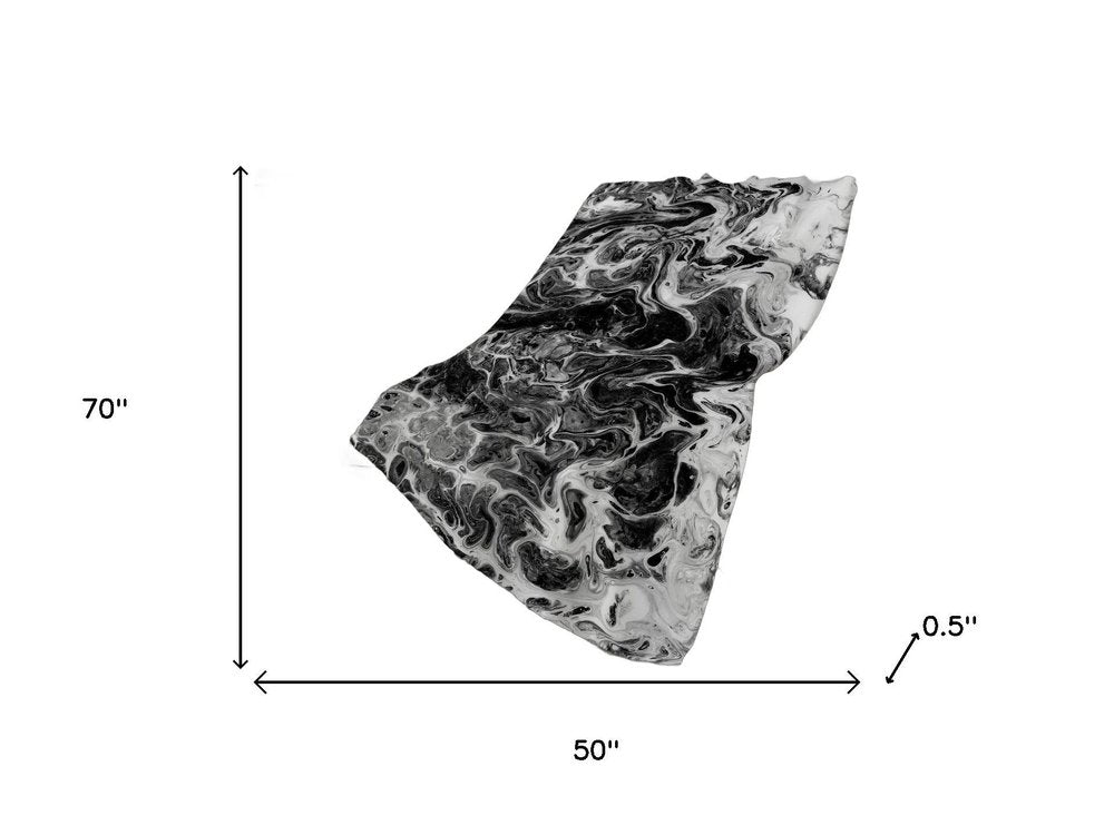 50" X 70" Ivory And Black Abstract Polyester Woven Plush Throw Blanket