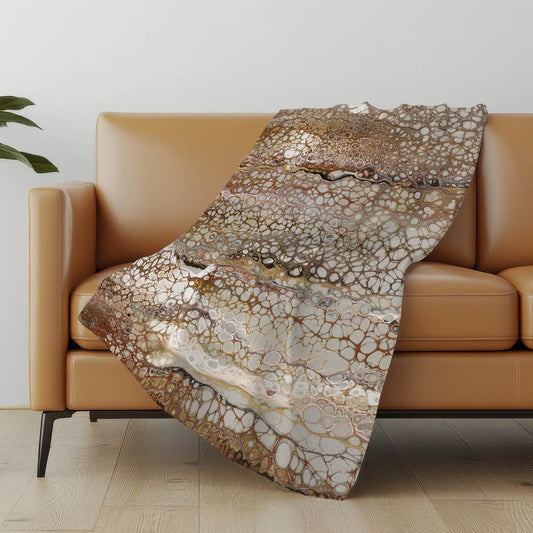 50" X 70" Chocolate And Ivory Abstract Polyester Woven Plush Throw Blanket