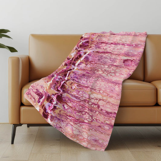 50" X 70" Pink And Ivory Abstract Polyester Woven Plush Throw Blanket