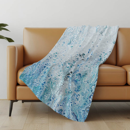 50" X 70" Teal And Ivory Abstract Polyester Woven Plush Throw Blanket