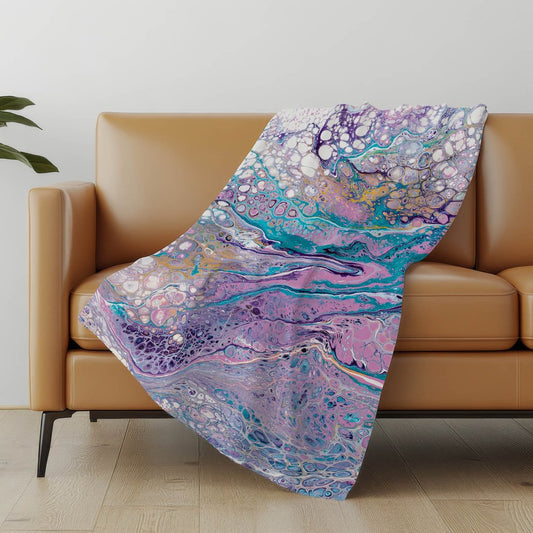 50" X 70" Purple Ivory And Teal Abstract Polyester Woven Plush Throw Blanket