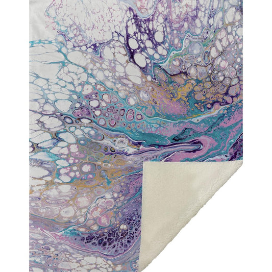 50" X 70" Purple Ivory And Teal Abstract Microfiber Plush Throw Blanket