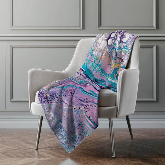 50" X 70" Purple Ivory And Teal Abstract Polyester Woven Plush Throw Blanket