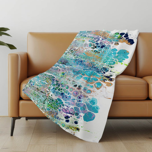 50" X 70" Blue Gold And Pink Abstract Polyester Woven Plush Throw Blanket