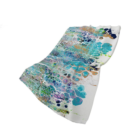 50" X 70" Blue Gold And Pink Abstract Polyester Woven Plush Throw Blanket