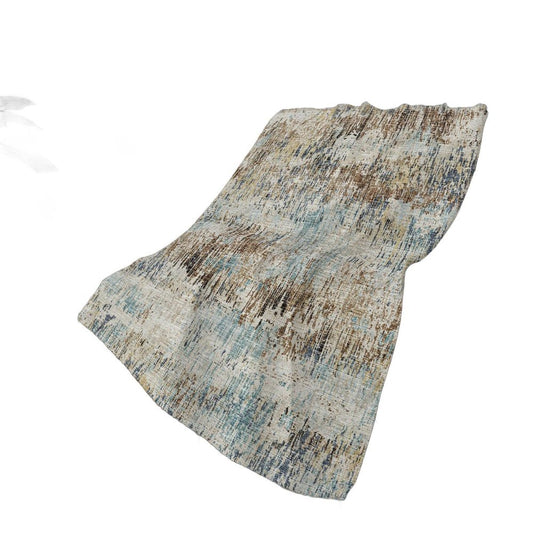 50" X 70" Beige Blue And Coffee Abstract Plush Throw Blanket
