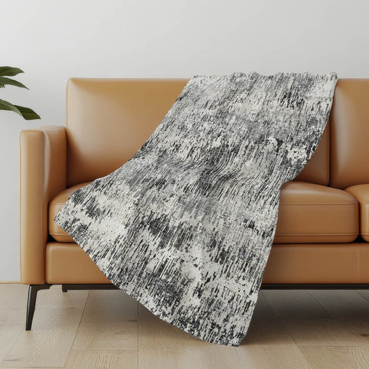 50" X 70" Gray And Silver Abstract Polyester Woven Plush Throw Blanket