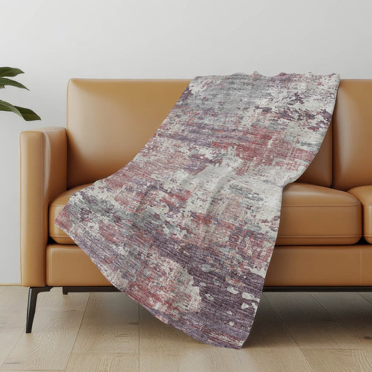 50" X 70" Pink Silver And Gray Abstract Polyester Woven Plush Throw Blanket