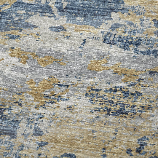 50" X 70" Blue Gold And Ivory Abstract Polyester Woven Plush Throw Blanket