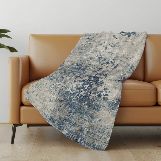 50" X 70" Blue Beige And Ivory Abstract Polyester Woven Plush Throw Blanket
