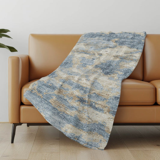 50" X 70" Blue Gold And Silver Abstract Polyester Woven Plush Throw Blanket