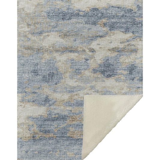 50" X 70" Blue Gold And Silver Abstract Microfiber Plush Throw Blanket