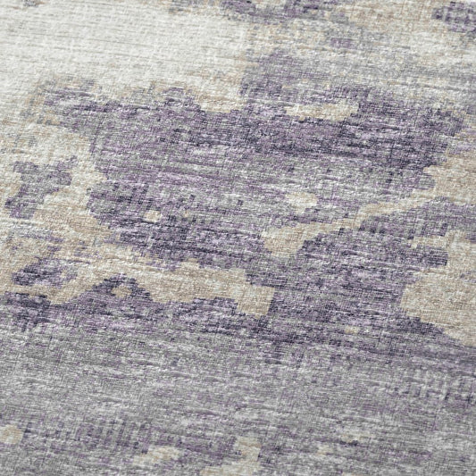 50" X 70" Purple Ivory And Gray Abstract Polyester Woven Plush Throw Blanket