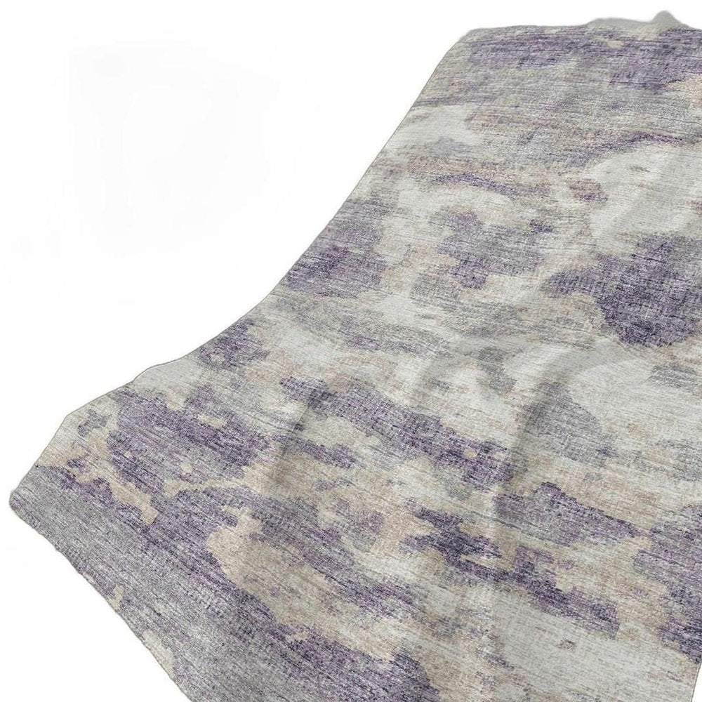 50" X 70" Purple Ivory And Gray Abstract Polyester Woven Plush Throw Blanket