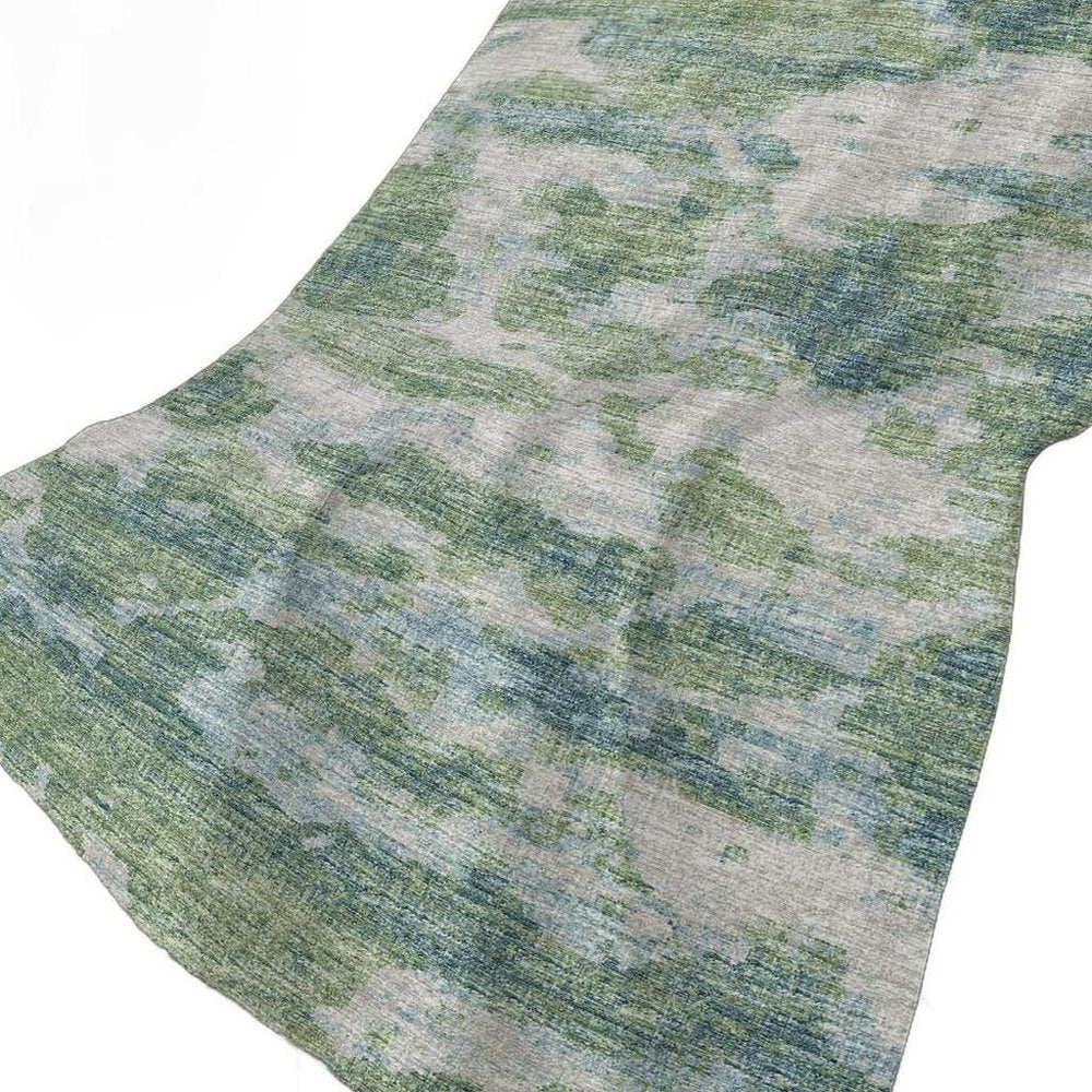50" X 70" Green Teal And Beige Abstract Polyester Woven Plush Throw Blanket