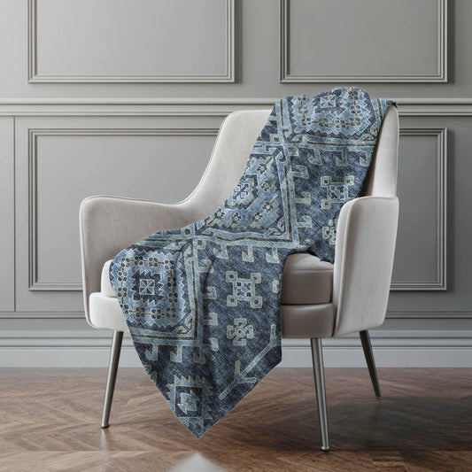 50" X 70" Blue And Teal Southwestern Polyester Woven Plush Throw Blanket